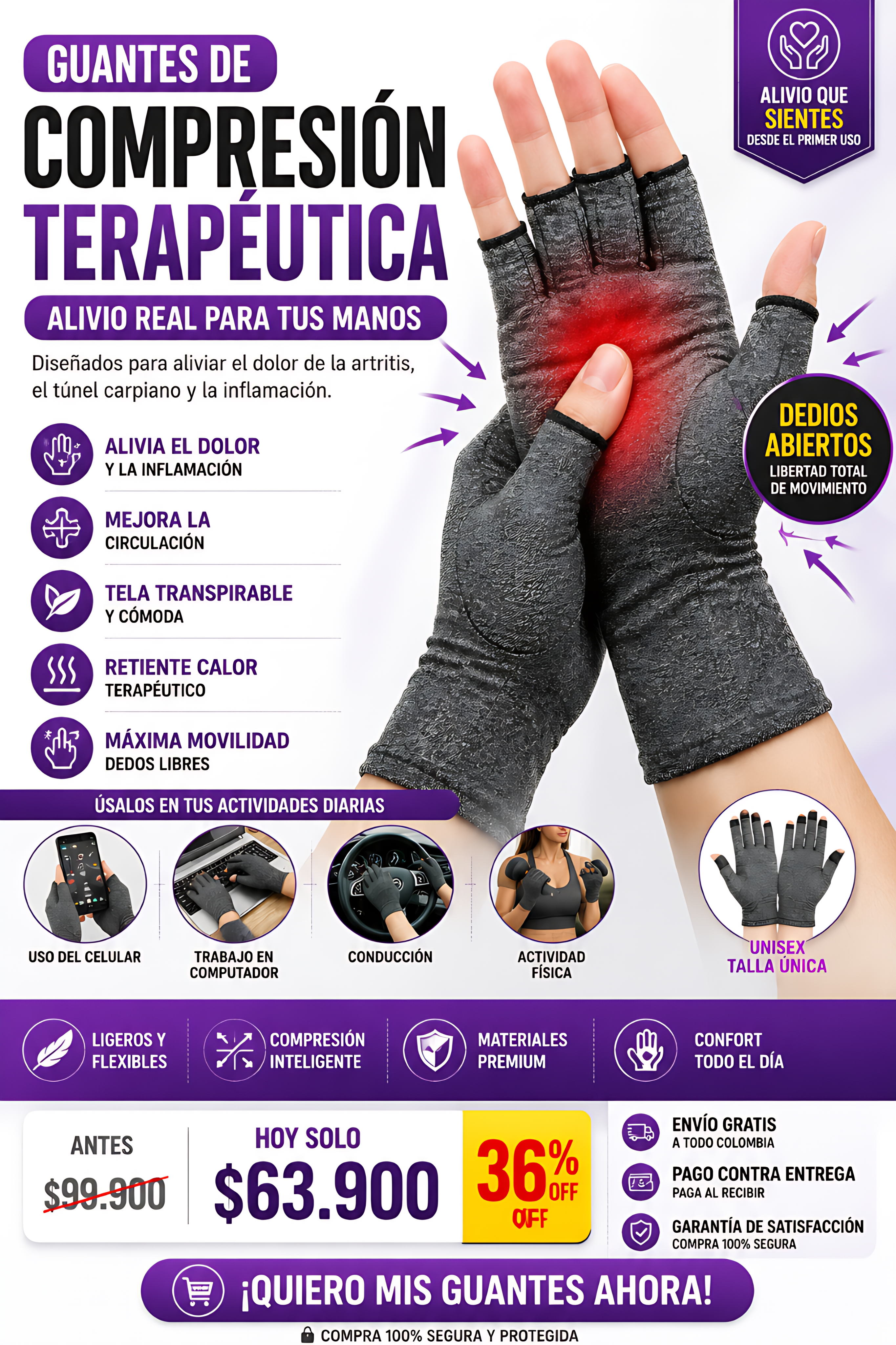 Guantes Compresión Túnel Carpiano y  Articulaciones